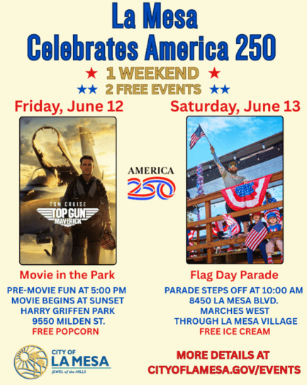 La Mesa Plans America 250 Weekend With Movie, Parade and Free Ice Cream