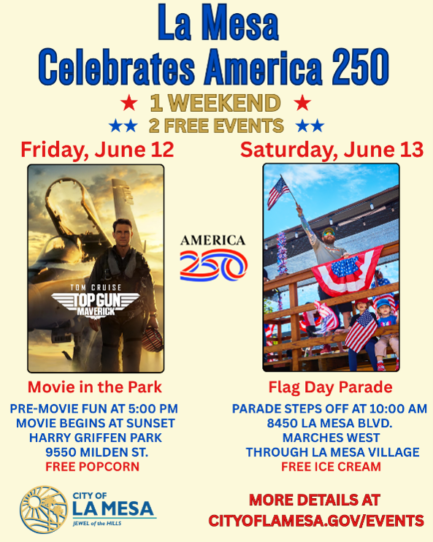 La Mesa Plans America 250 Weekend With Movie, Parade and Free Ice Cream