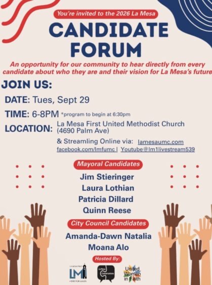 La Mesa Candidates to Face Voters at Sept. 29 Forum